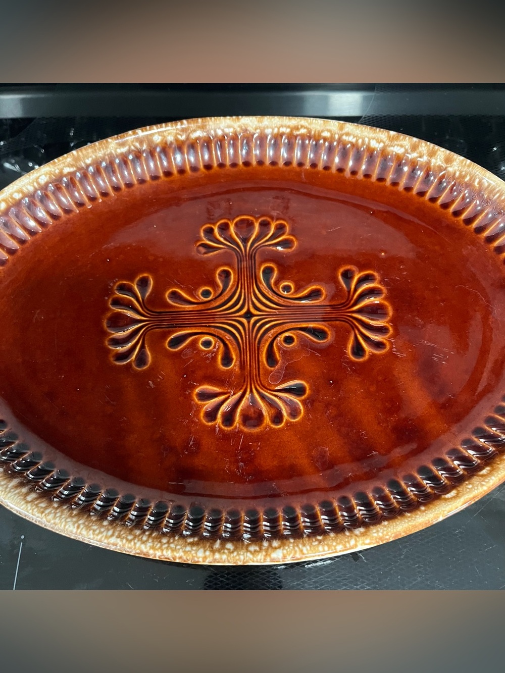 Vintage McCoy Pottery Brown Drip 7062 Embossed Serving Platter